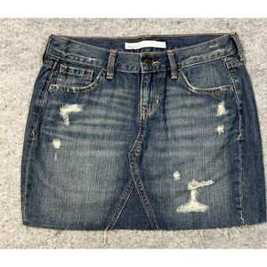 Old Navy Women Distressed Denim Frayed Hem Blue Jean A-Line Mini Skirt Size 4